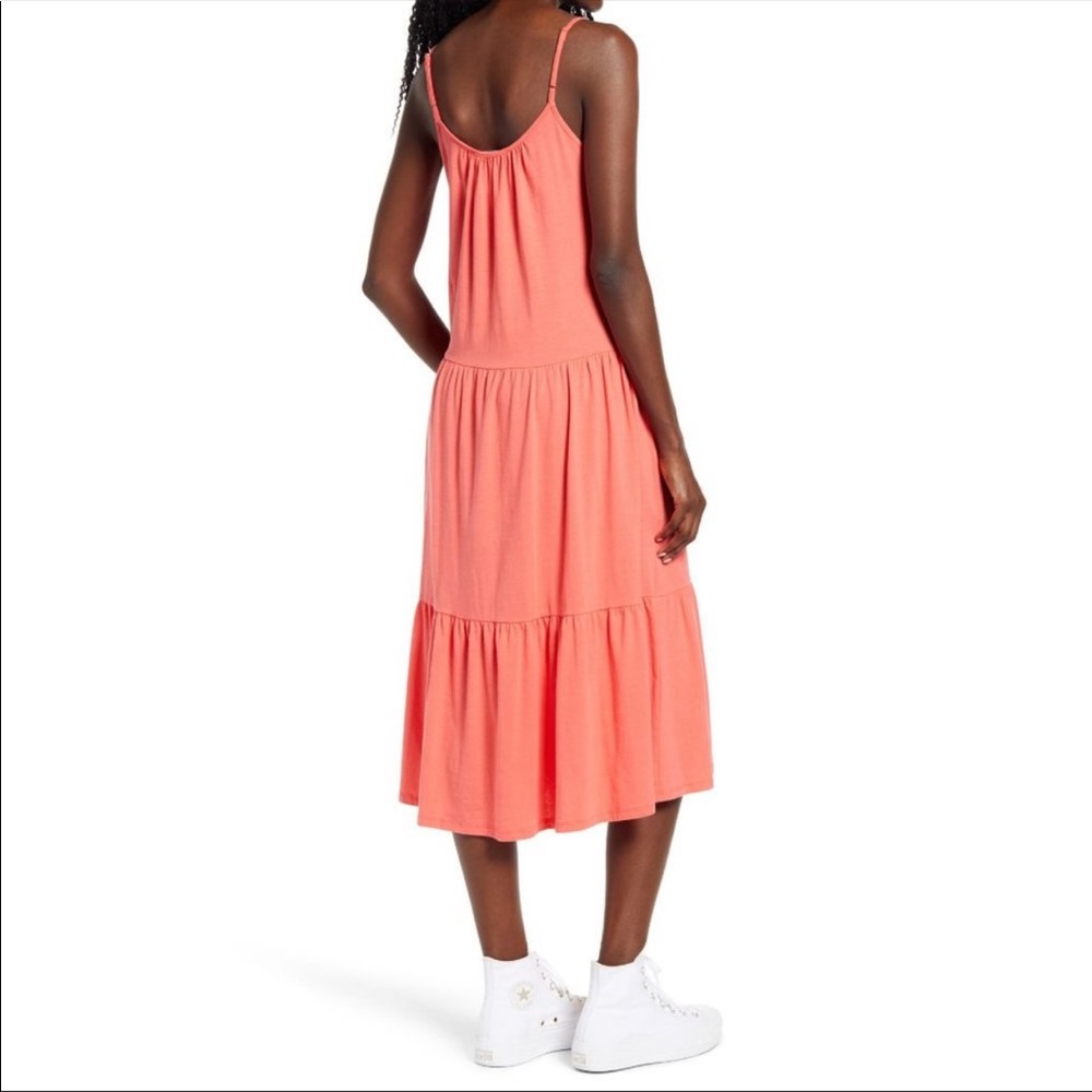 All In Favor Coral Tiered Jersey Tank Midi Dress - Picture 2 of 16
